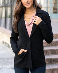 Grace and Lace Textured Front Button Blazer in black - women's jacket