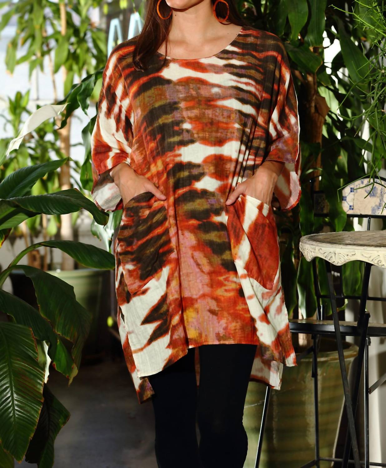 Kikisol - Artisan Tie Dye Gauze Round Neck Kaftan Dress