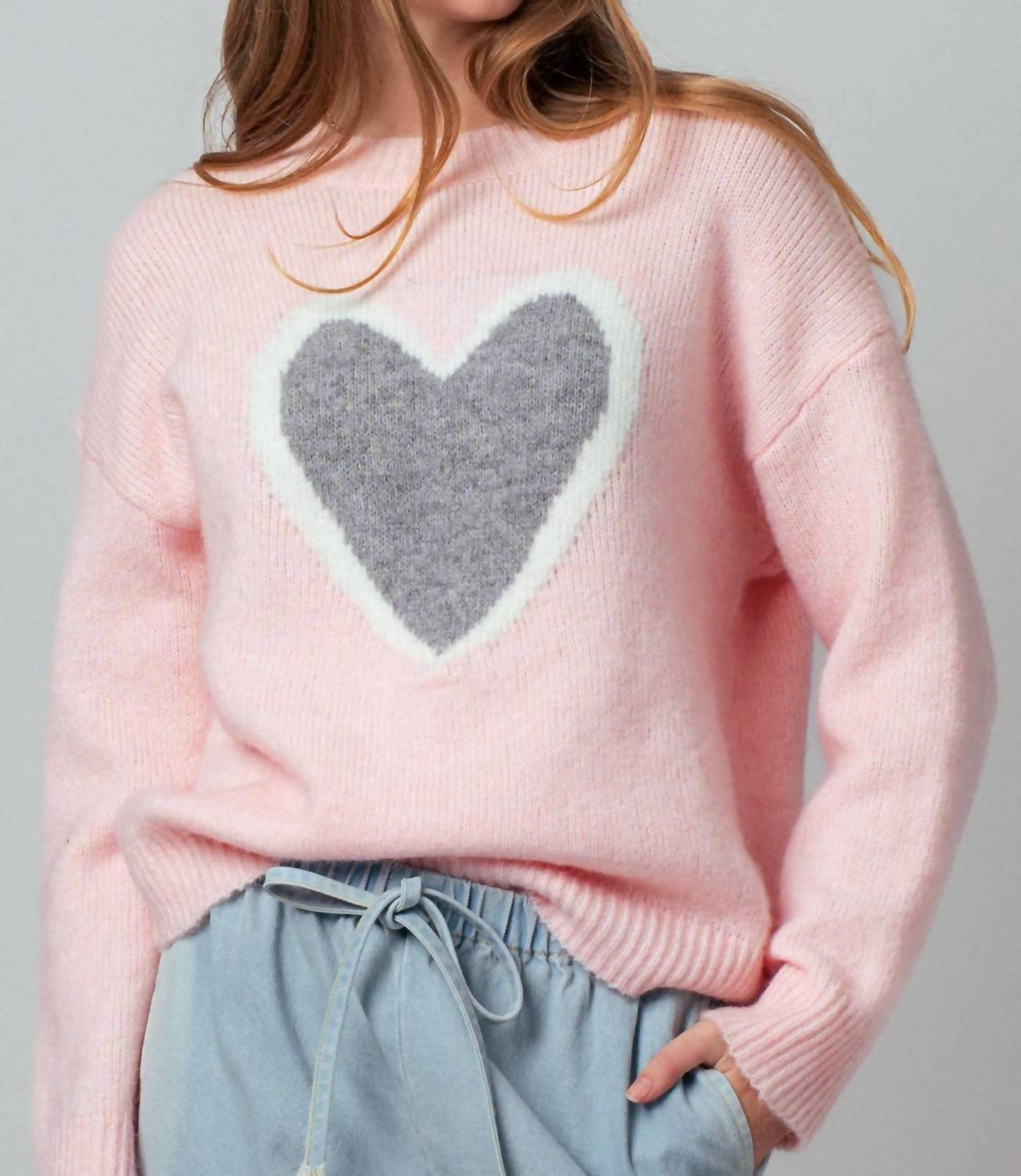 Urban Daizy - Plush Heart Graphic Intarsia Sweater