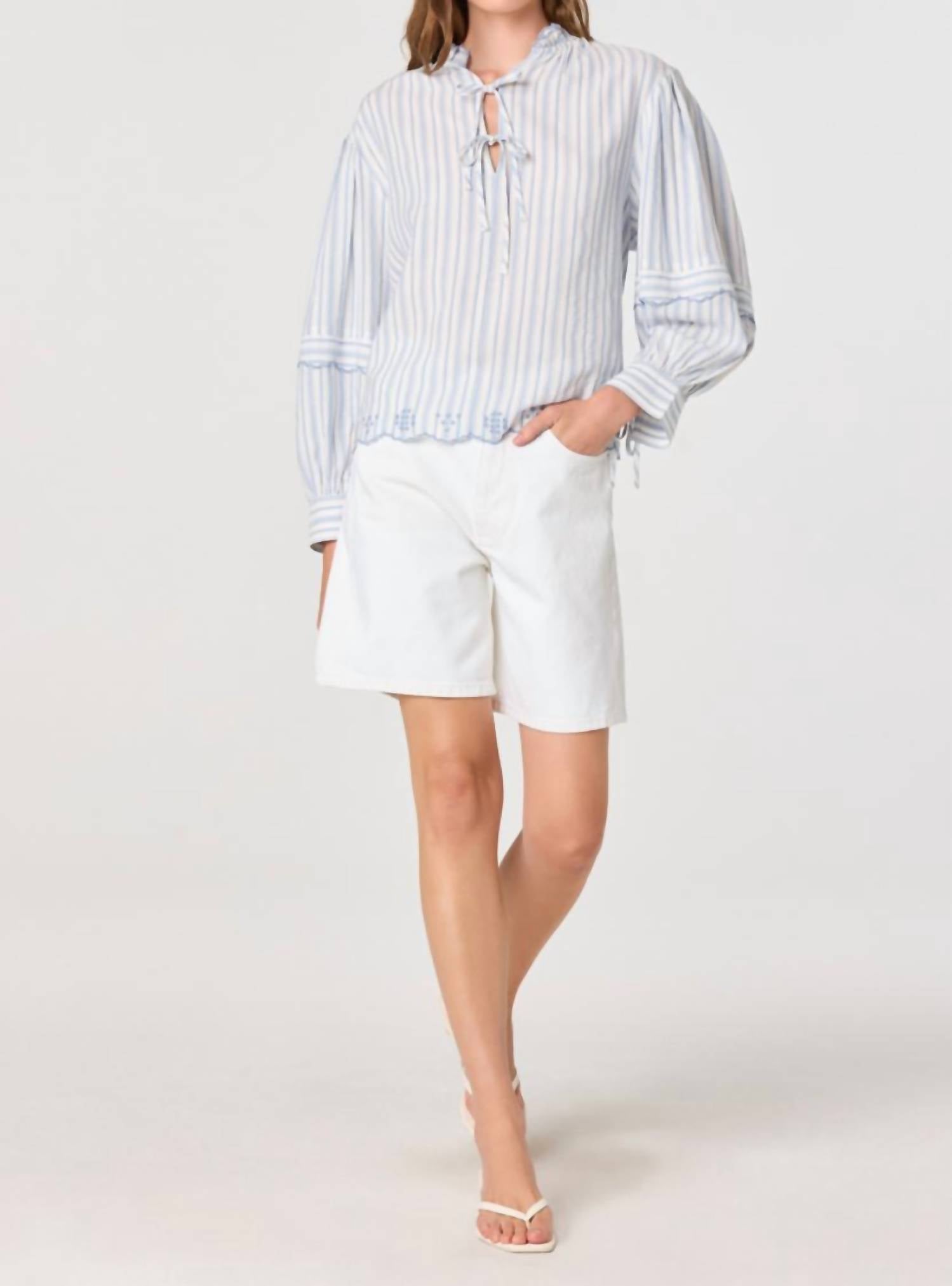 ASTR Taliyah Striped Blouse in blue white - women's blouse