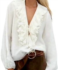 Wisteria Lane - Ruffled Lace Up Blouse