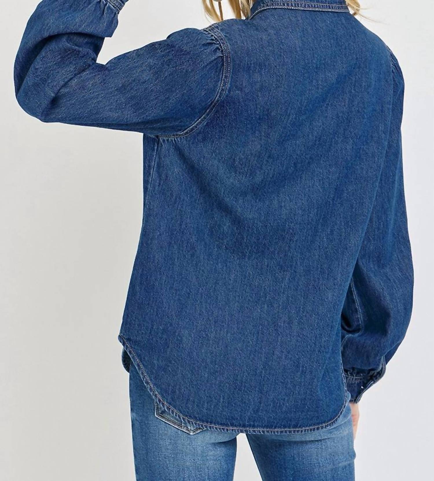 Risen - Shirring Sleeve Relaxed Denim Top