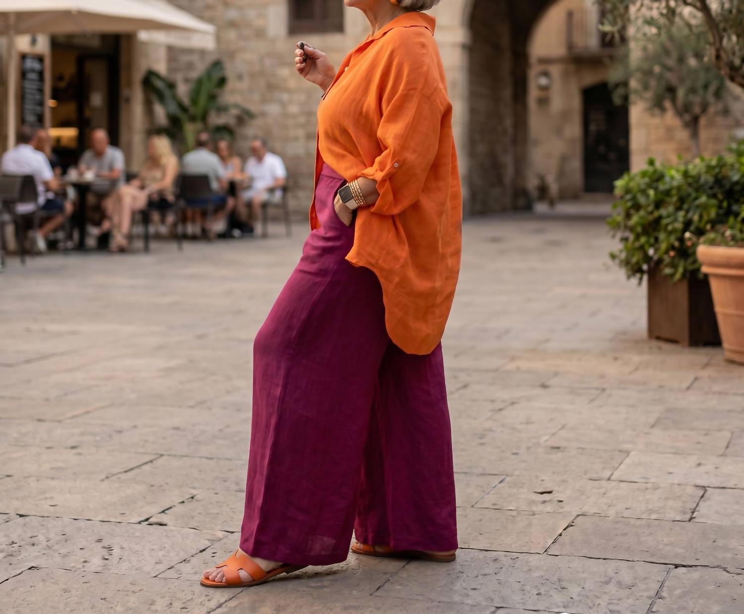 GIGI MODA Wide Leg Linen Pants in magenta - women's pants - alternate view
