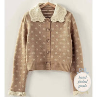 Urban Daizy - Women's Patterned Knit Ruffle Collar Cardigan