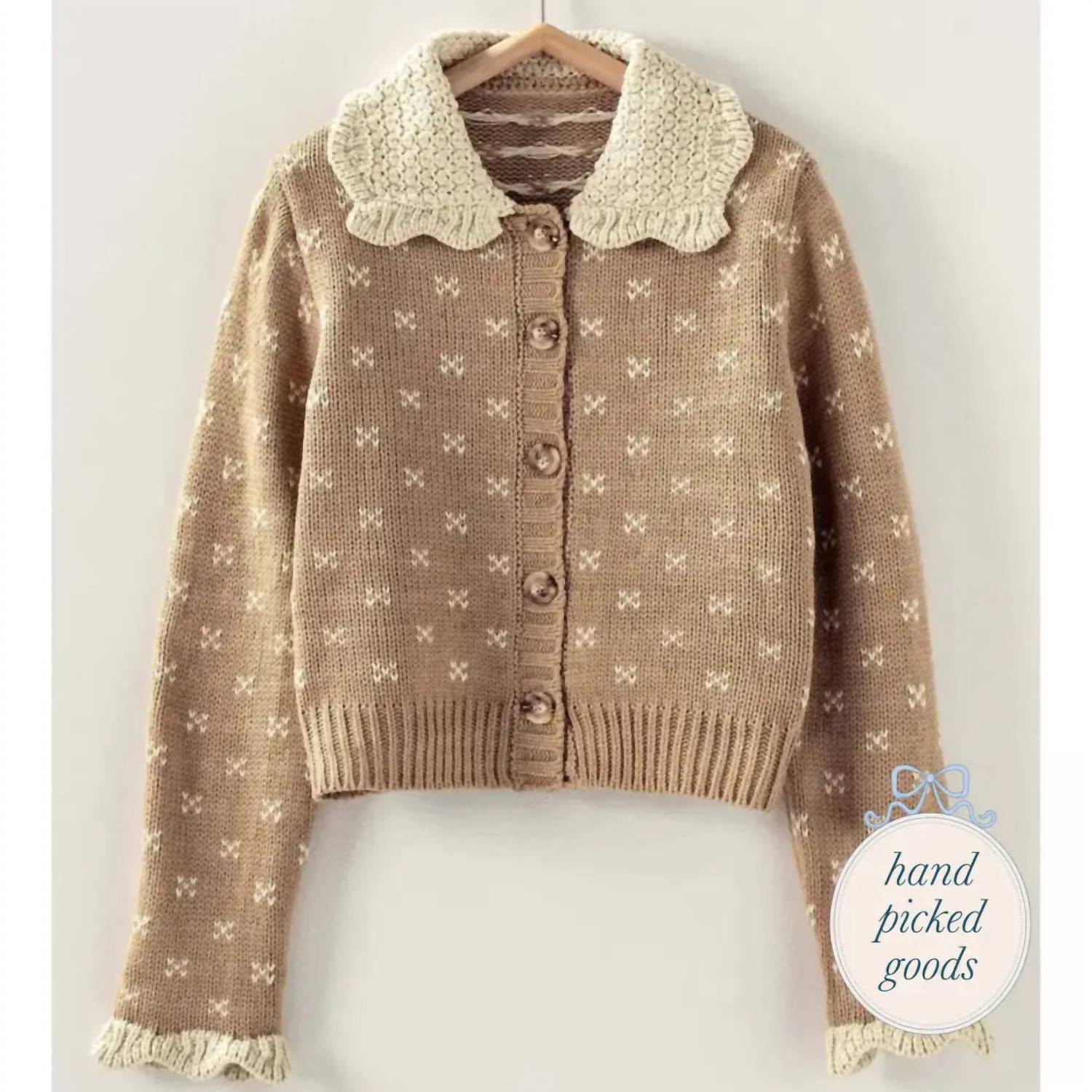 Urban Daizy - Women's Patterned Knit Ruffle Collar Cardigan