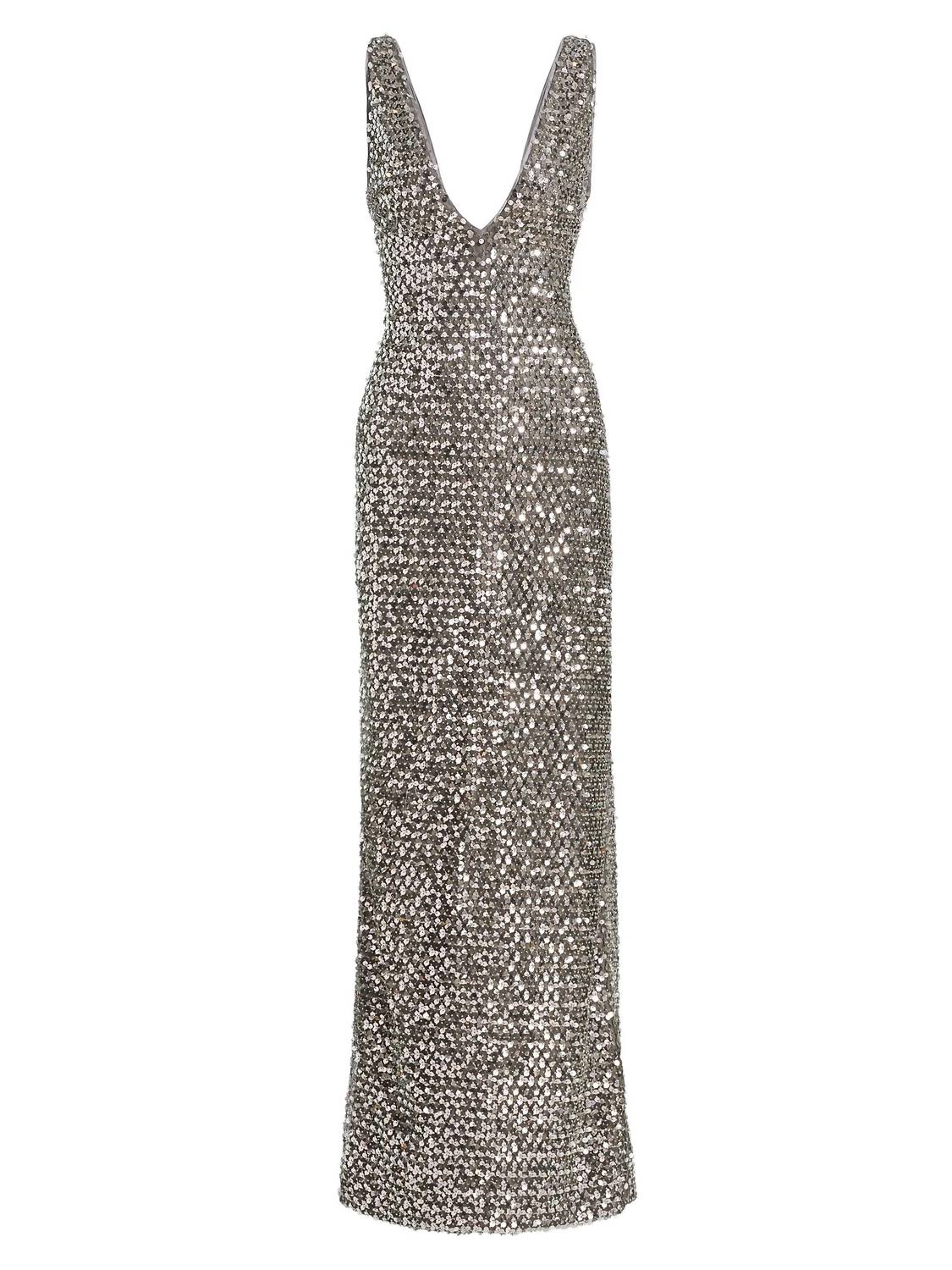 Ramy Brook Ellie Sleeveless V Neck Gown in platinum sequin - women's dress - view 5