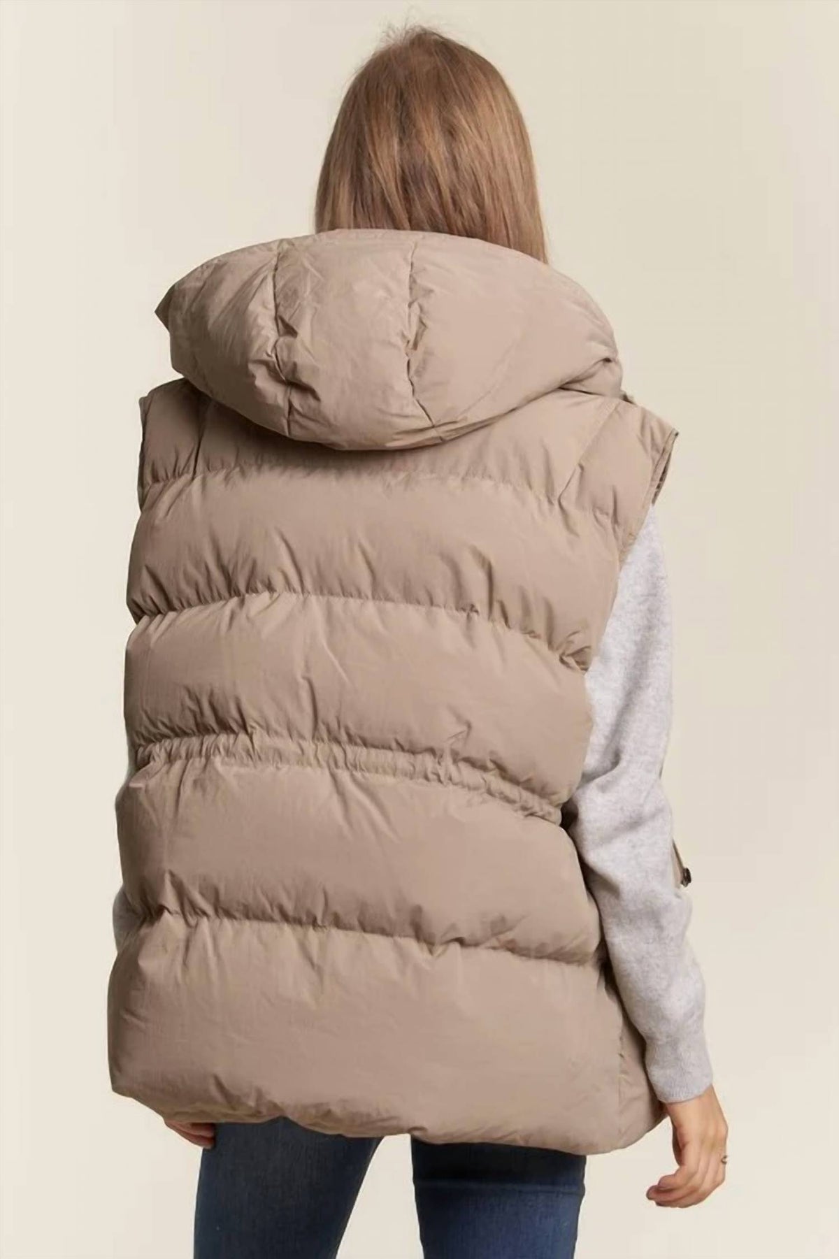Adora - PUFFY HOODIE VEST WITH WAIST DRAWSTRING