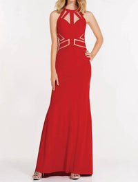 ALYCE PARIS Strappy Halter Neck Long Jersey Gown in red - women's dress