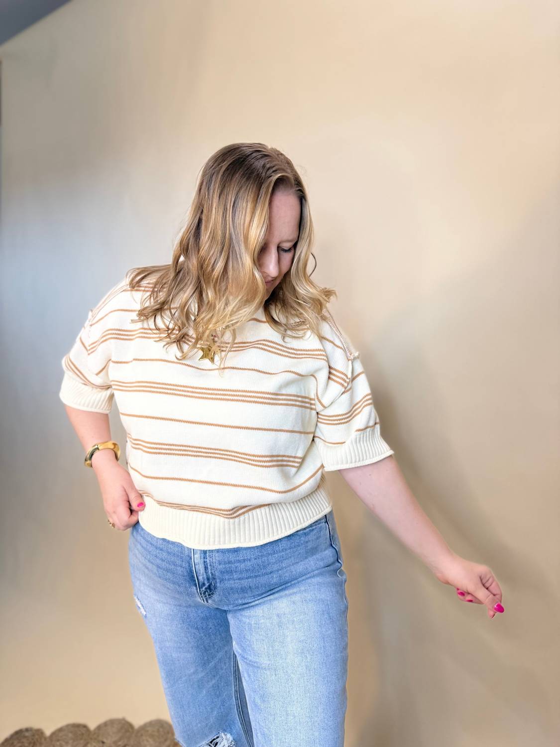 ee:some Striped Short Sleeve Sweater in yellow - women's sweater - view 4