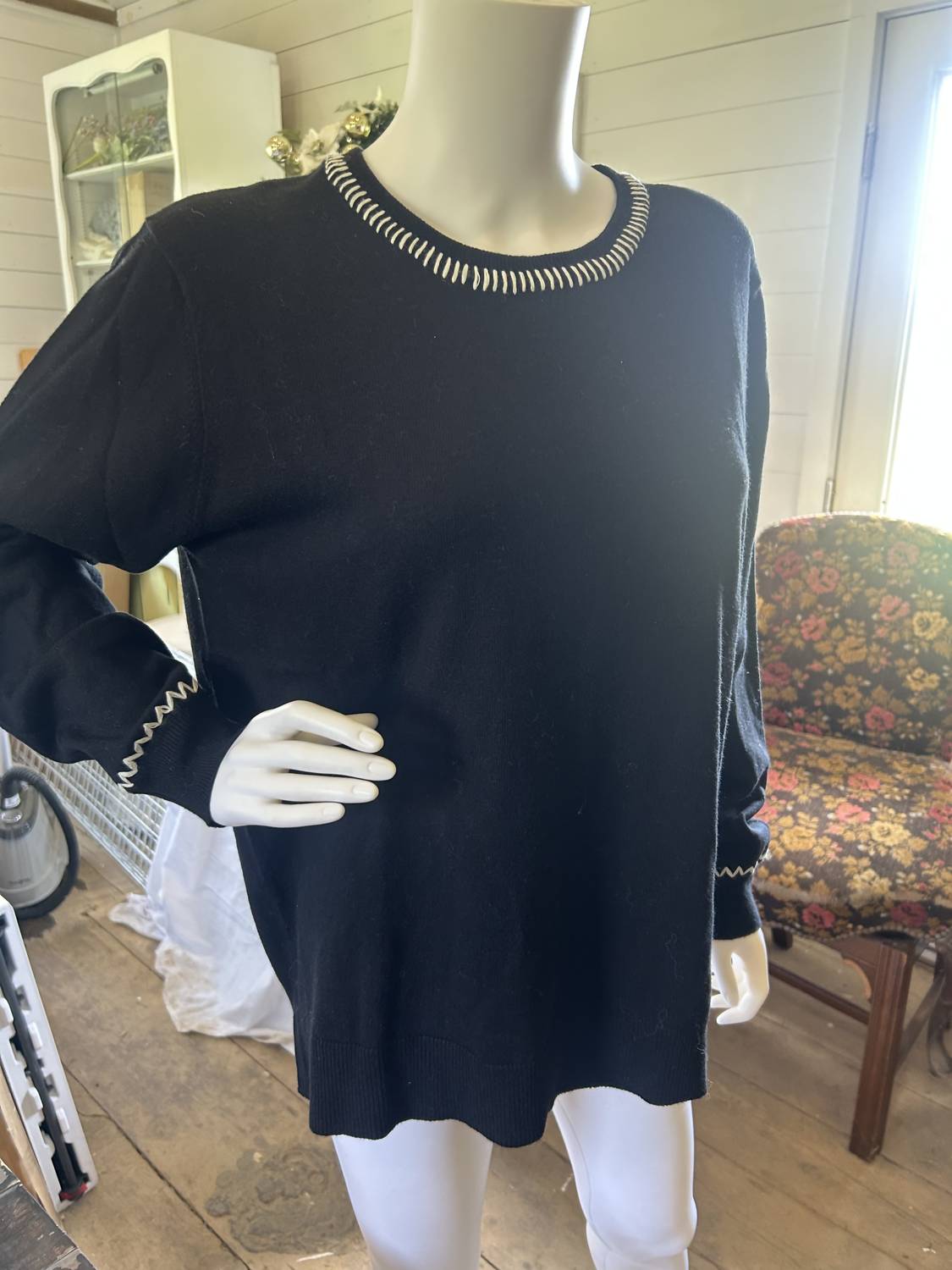 Pure Amici - Women's Cotton Cashmere Split Hem Crew Sweater