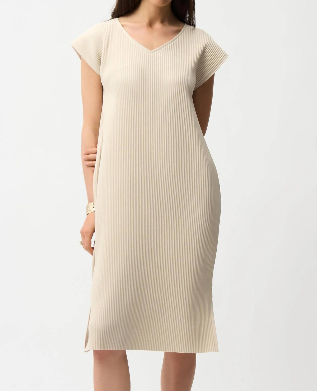 Joseph Ribkoff - Pleated V-neck Midi Shift Dress