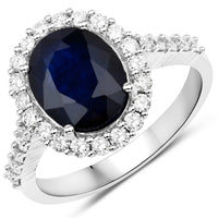 Diana M Jewels Women's Oval Natural Blue Sapphire Fashion Ring (3.70 Ct) - Signature Plus in 14k white gold - women's jewelry - detail view