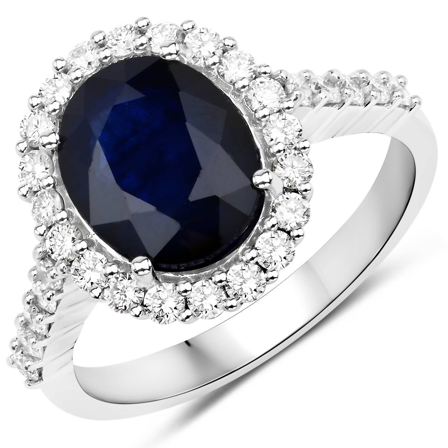Diana M Jewels Women's Oval Natural Blue Sapphire Fashion Ring (3.70 Ct) - Signature Plus in 14k white gold - women's jewelry - detail view