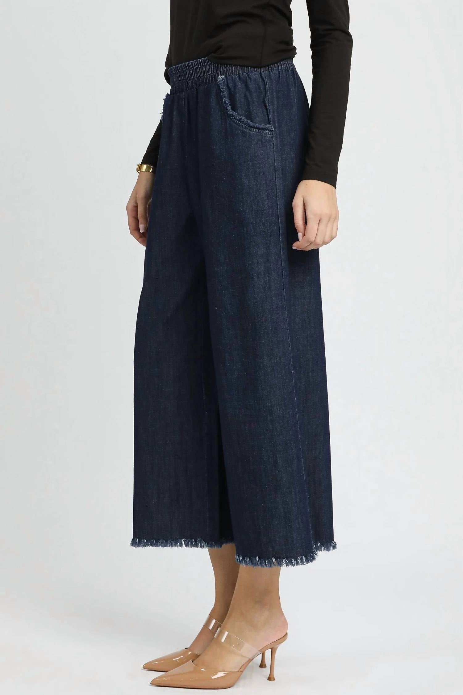 Umgee - Fringe Hem Wide Leg Pants