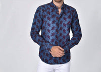 Eight X - Denim Button Down Shirt with Flocking Bouquet