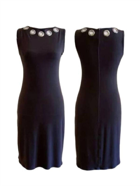 Eva Varro - Black Sleeveless Grommet Neckline Dress