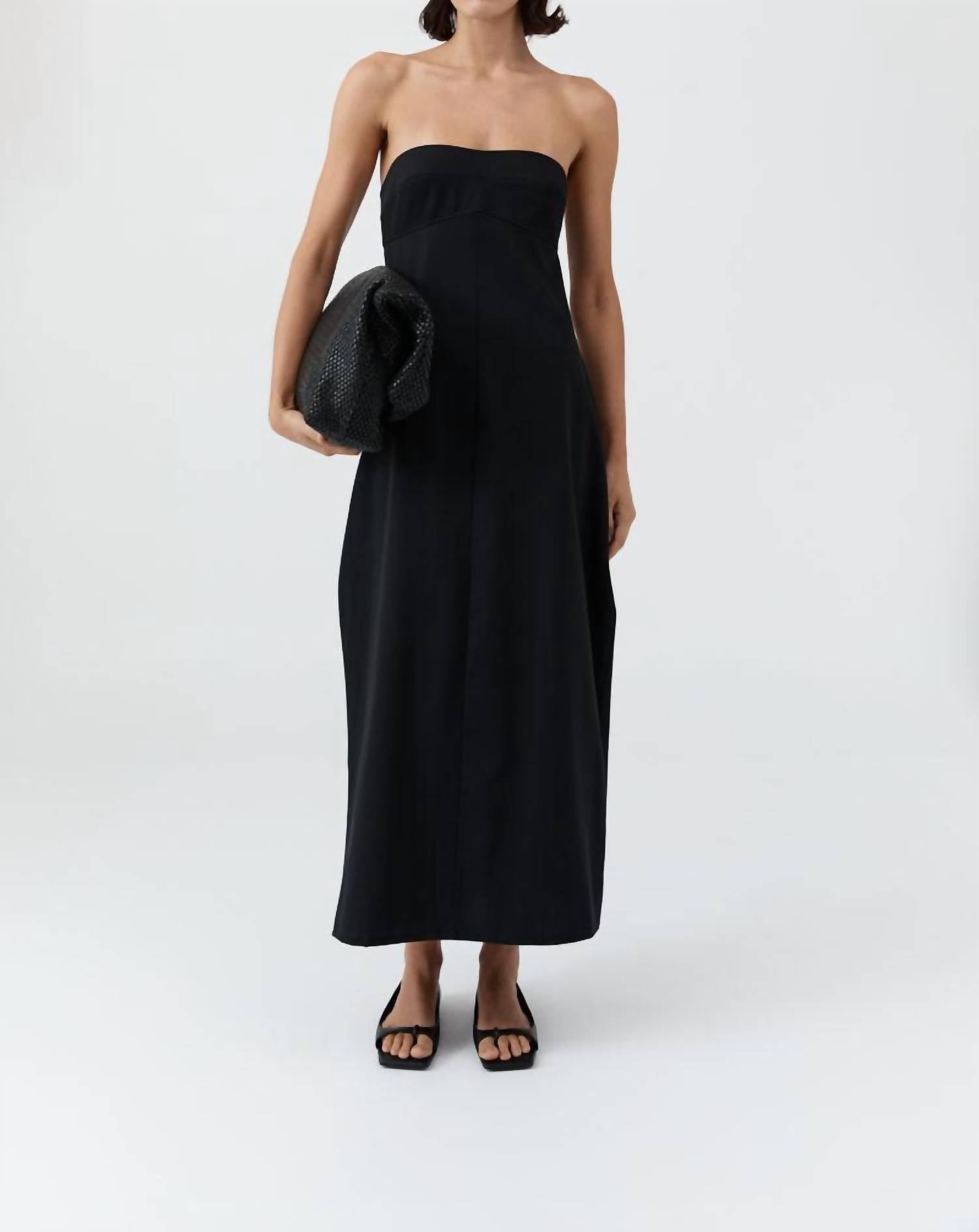 St. Agni Wool Strapless Cocoon Dress in black - women's dress - view 5