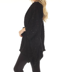Joseph Ribkoff Sequined Bouclé Belted Cover Up Top in black - women's swimwear - detail view