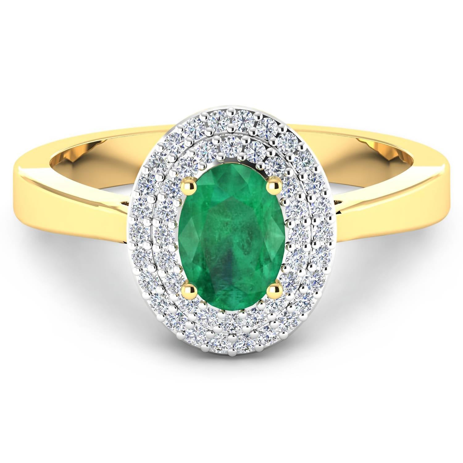 Diana M Jewels Women's Oval Natural Zambian Emerald Fashion Ring (0.78 Ct) - Delicate in 14k yellow gold - women's jewelry