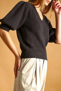 Miou Muse - Puff Sleeve Sweater Top