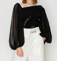 Collective - Sequin Mesh Asymmetric Pleated Top