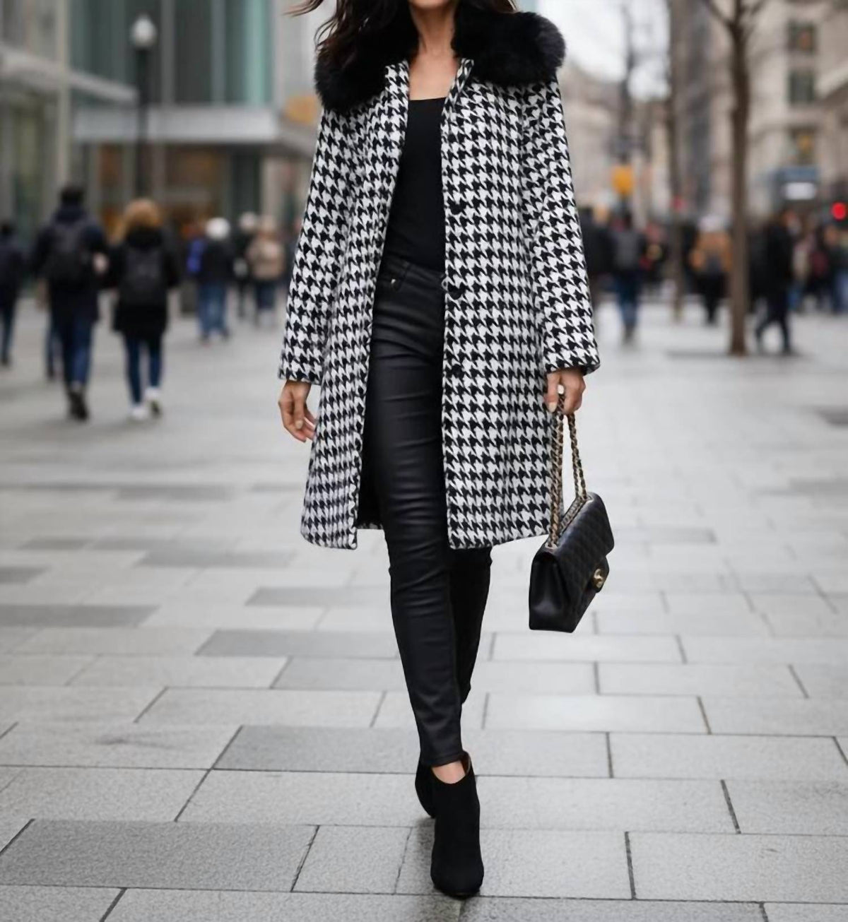 Joh - Riley Houndstooth Knee Length Coat
