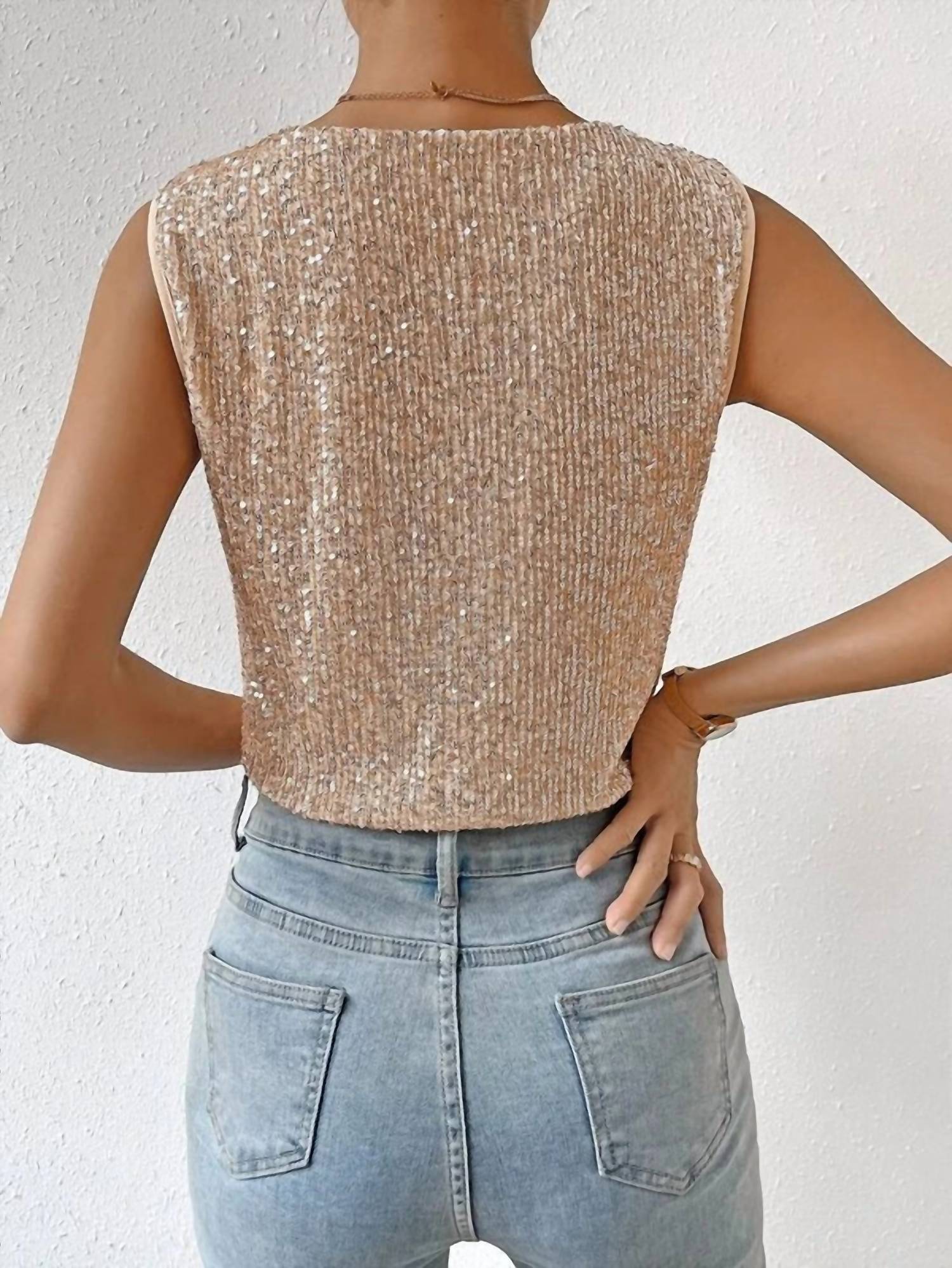 Gilli - Sleeveless Sequined Wrap Bodysuit