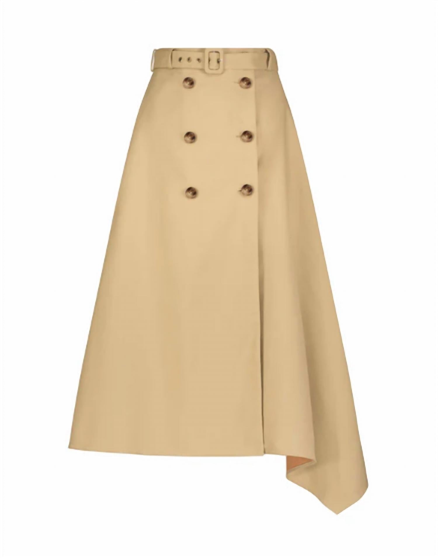 MAC DUGGAL Twill Midi Skirt With Buttons And Belt in taupe - women's skirt - view 4
