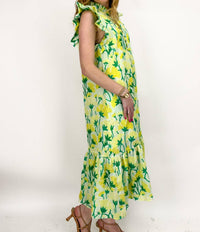 entro Floral Print Flutter Sleeve Midi Dress in multi - women's dress - alternate view