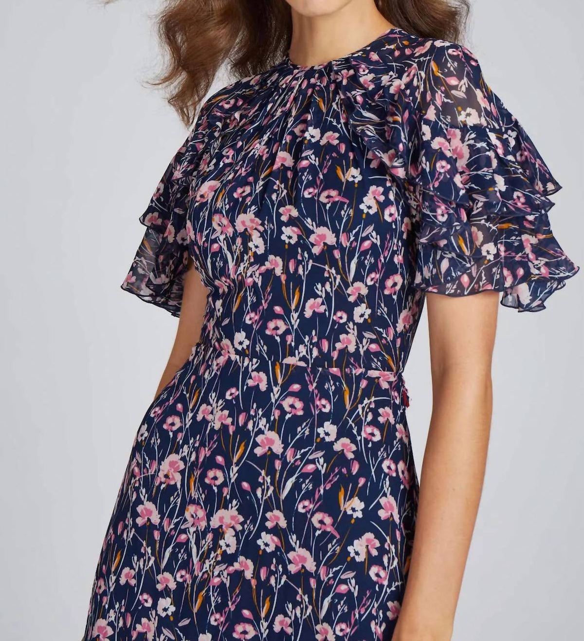 Teri Jon - Floral Ruffle Sleeve Chiffon Dress