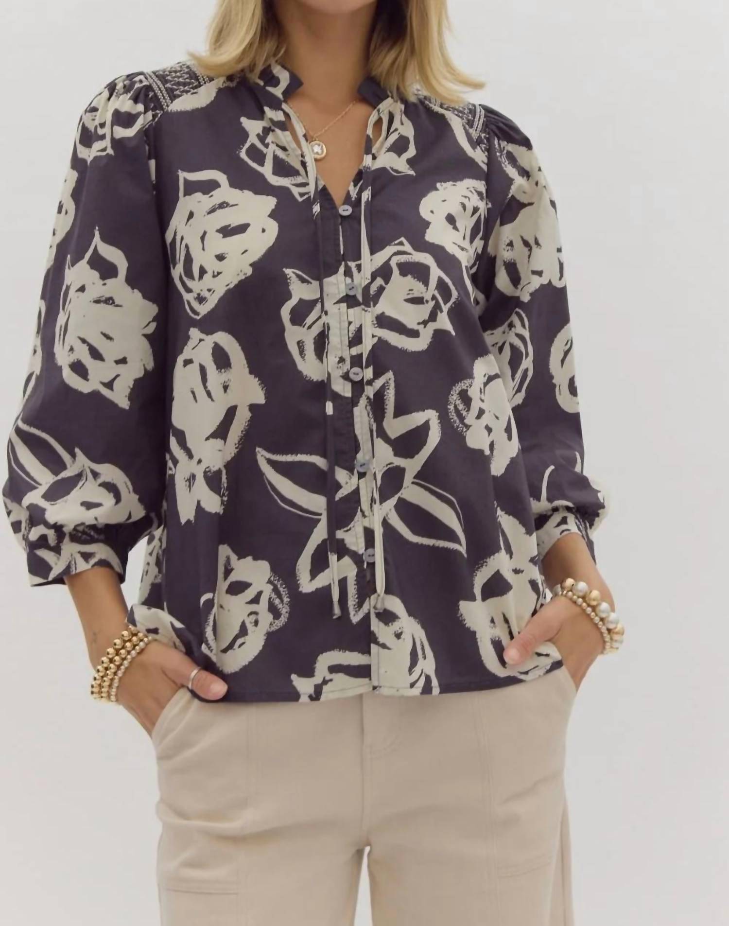 Entro - Printed Ruffle Top