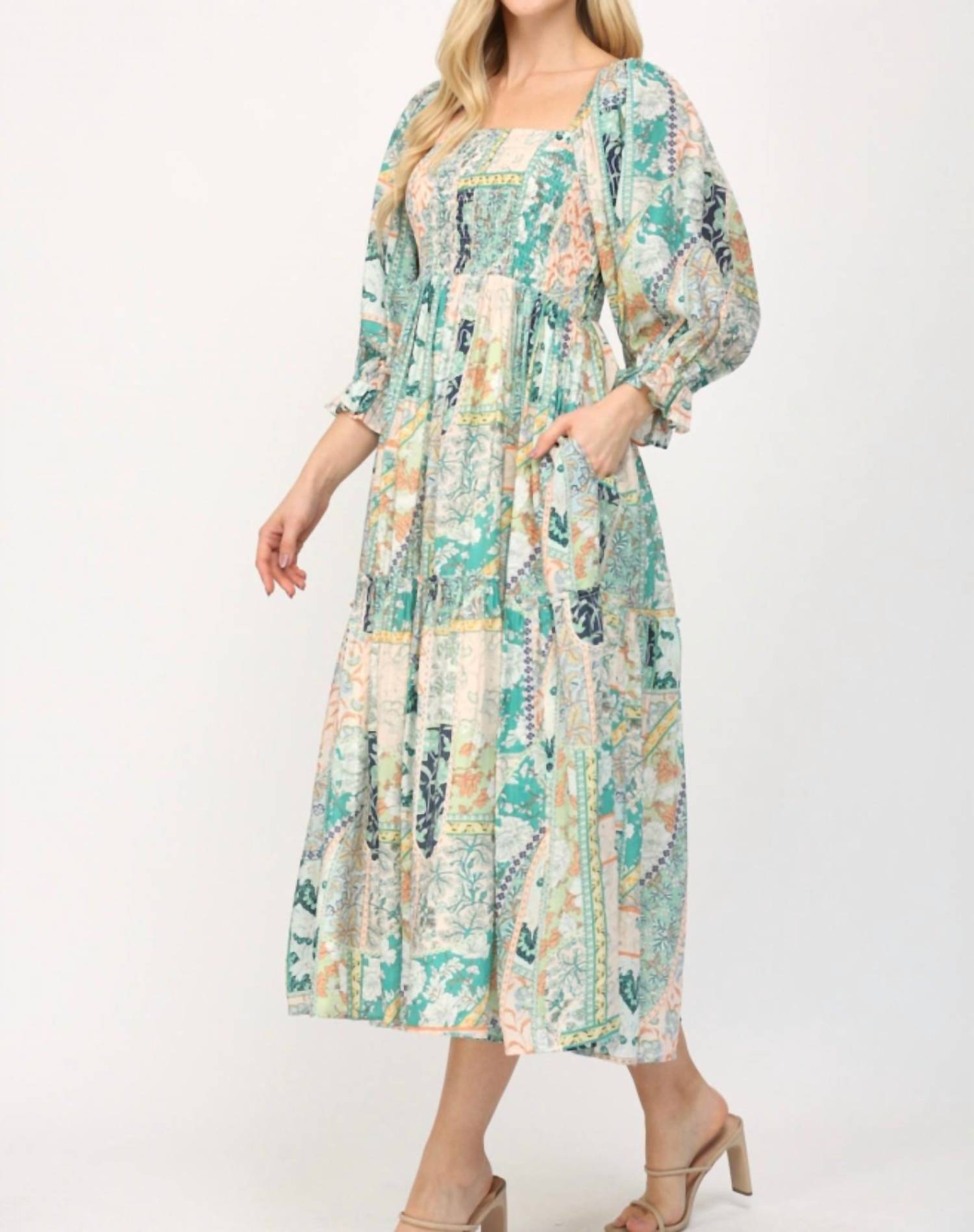 Fate - Flower Print Smocked Midi Dress