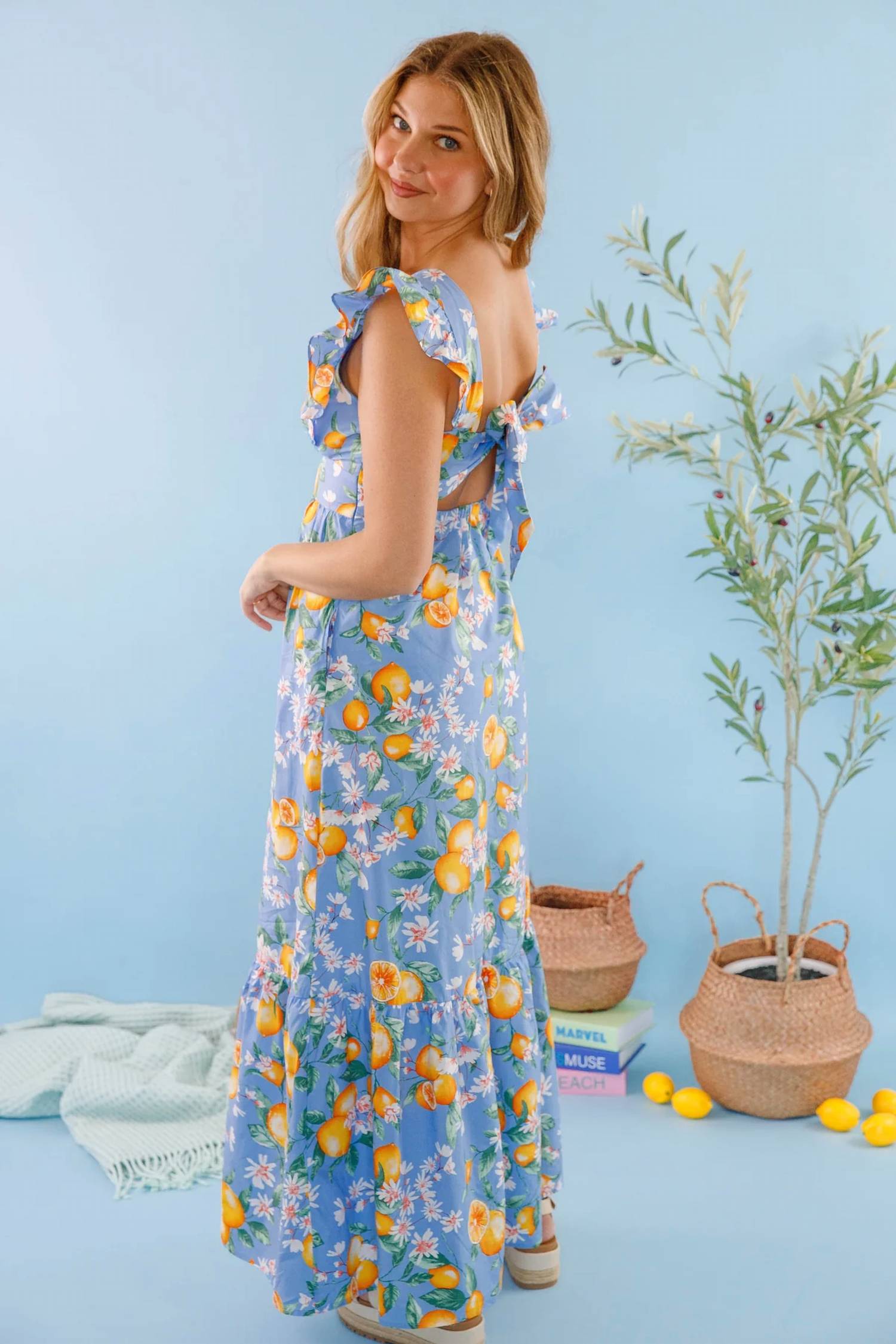 Skies Are Blue - Floral Pattern Dress With Oranges