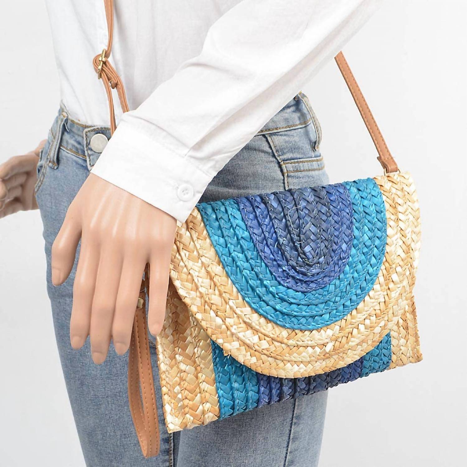 3Am By H&D Accessories - Women's Colorful Faux Straw Envelope Clutch Bag