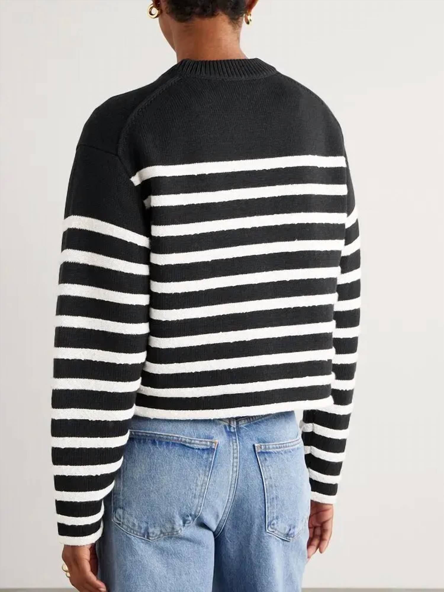 Proenza Schouler Nia Stripe Sweater in black white - women's sweater - detail view
