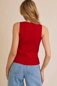Gilli - Boat Neck Button Up Ribbed Top
