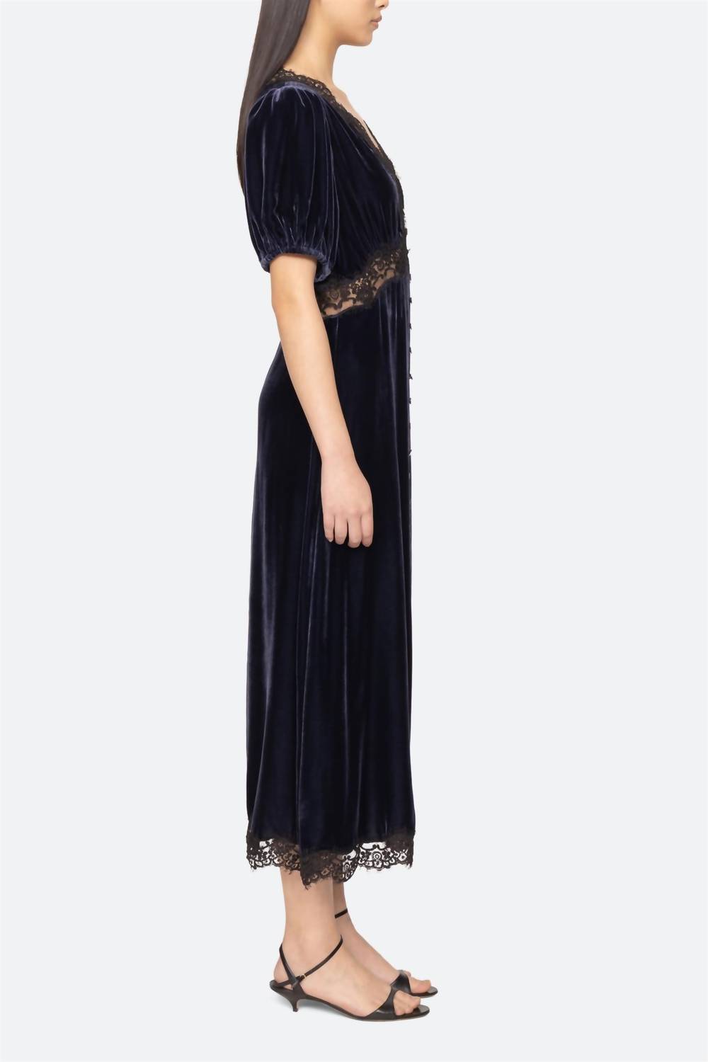 Seak - Clarice Velvet Puff Sleeve Midi Dress