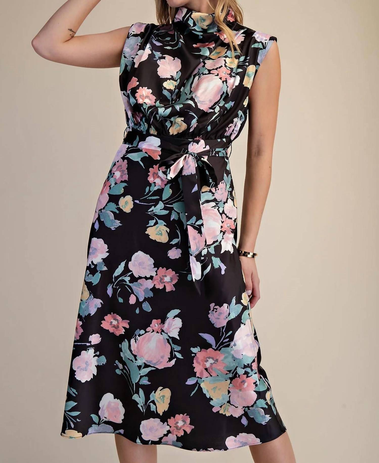 Glam - Terrie Mock Cowl Neck Midi Dress