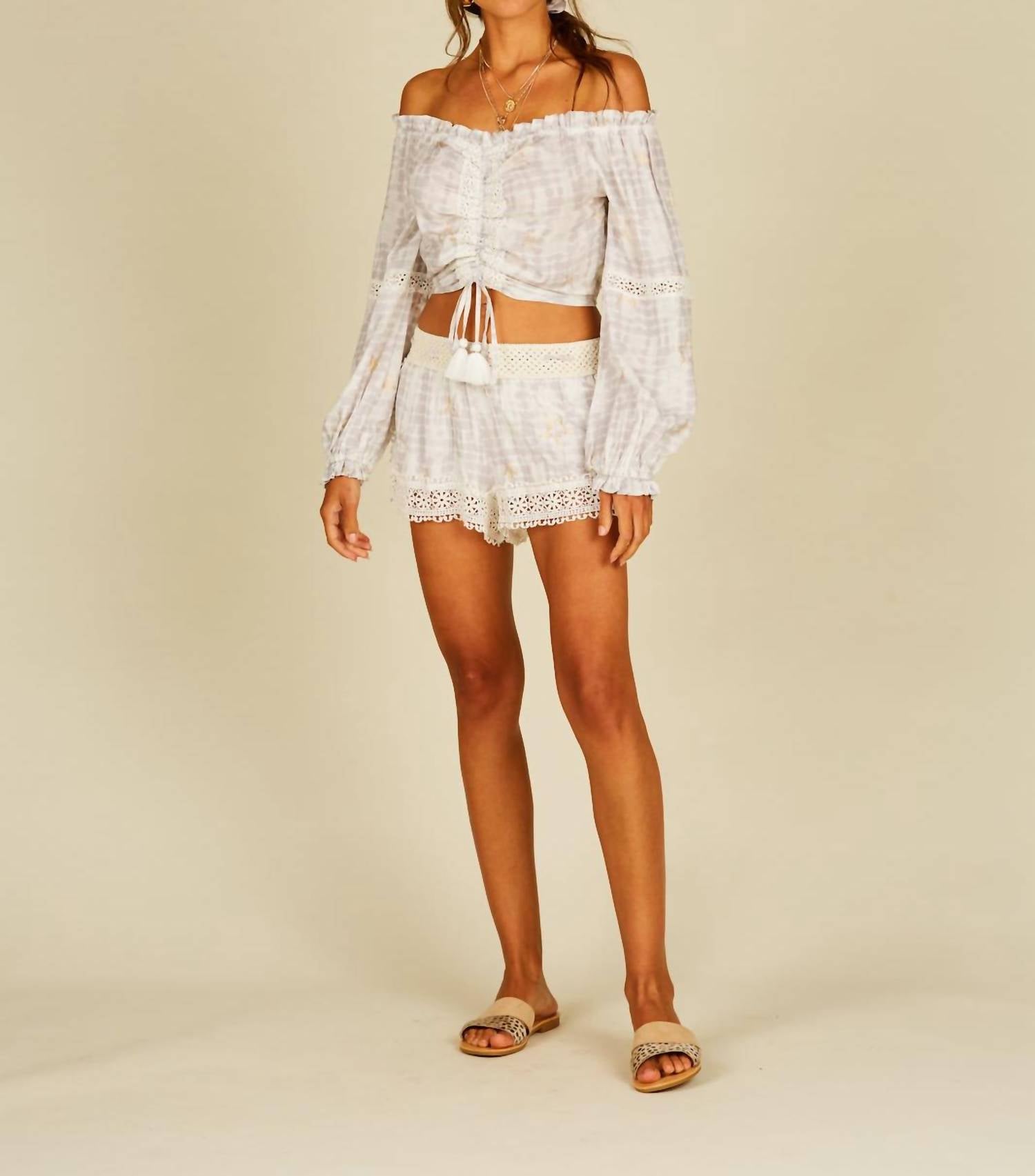 Crochet Tie Dye Off Shoulder Gold Star Crop Top