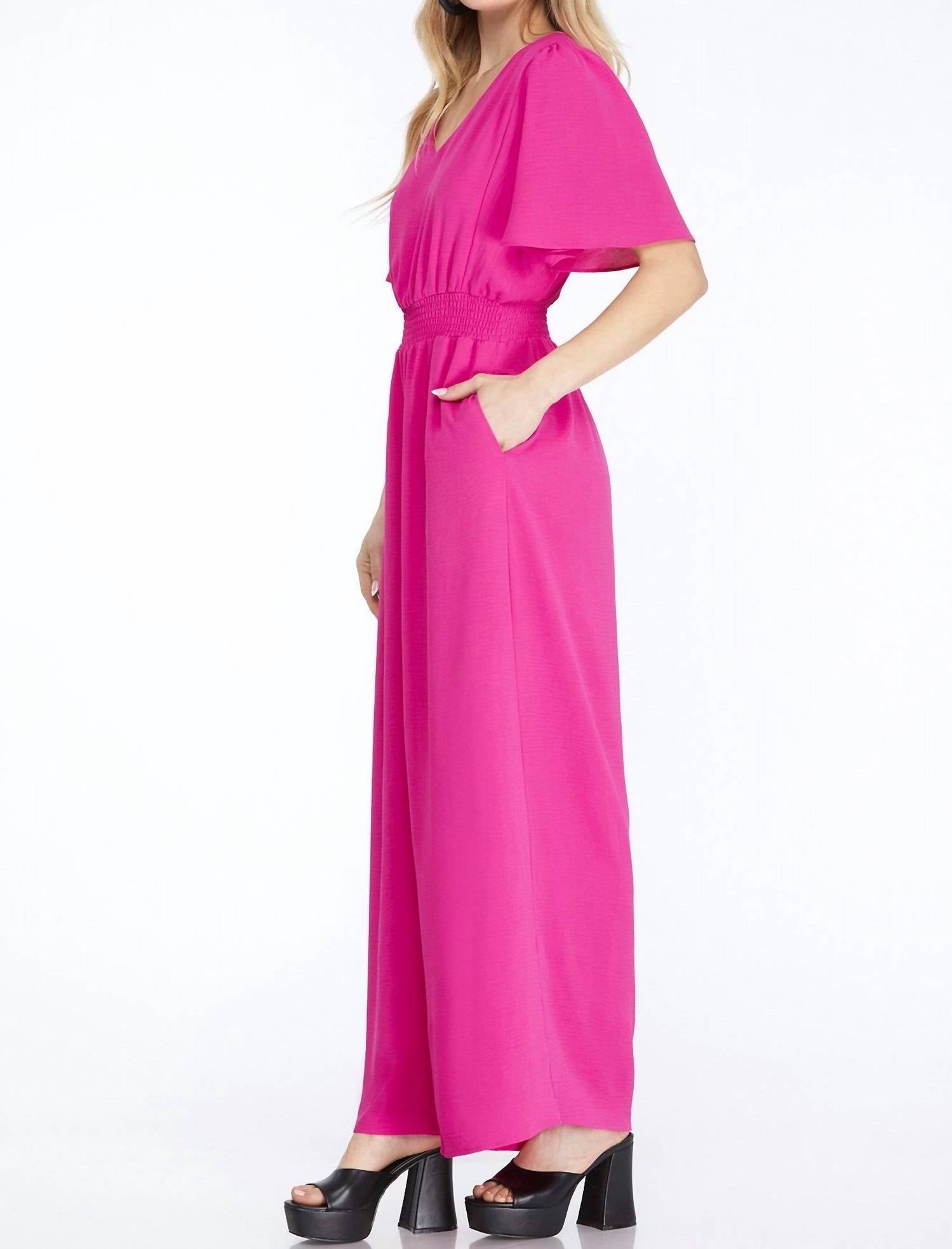 SHE + SKY Paradise V-neck Jumpsuit in pink - women's pants - alternate view