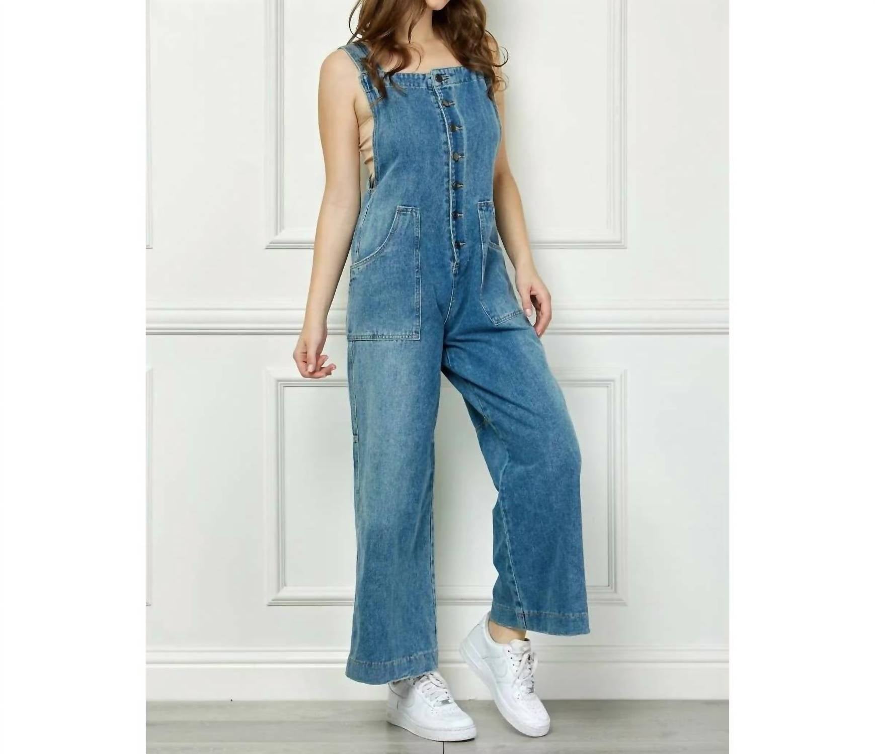 Veveret - Women's Kelly Denim Multi Button Fatigue Overall