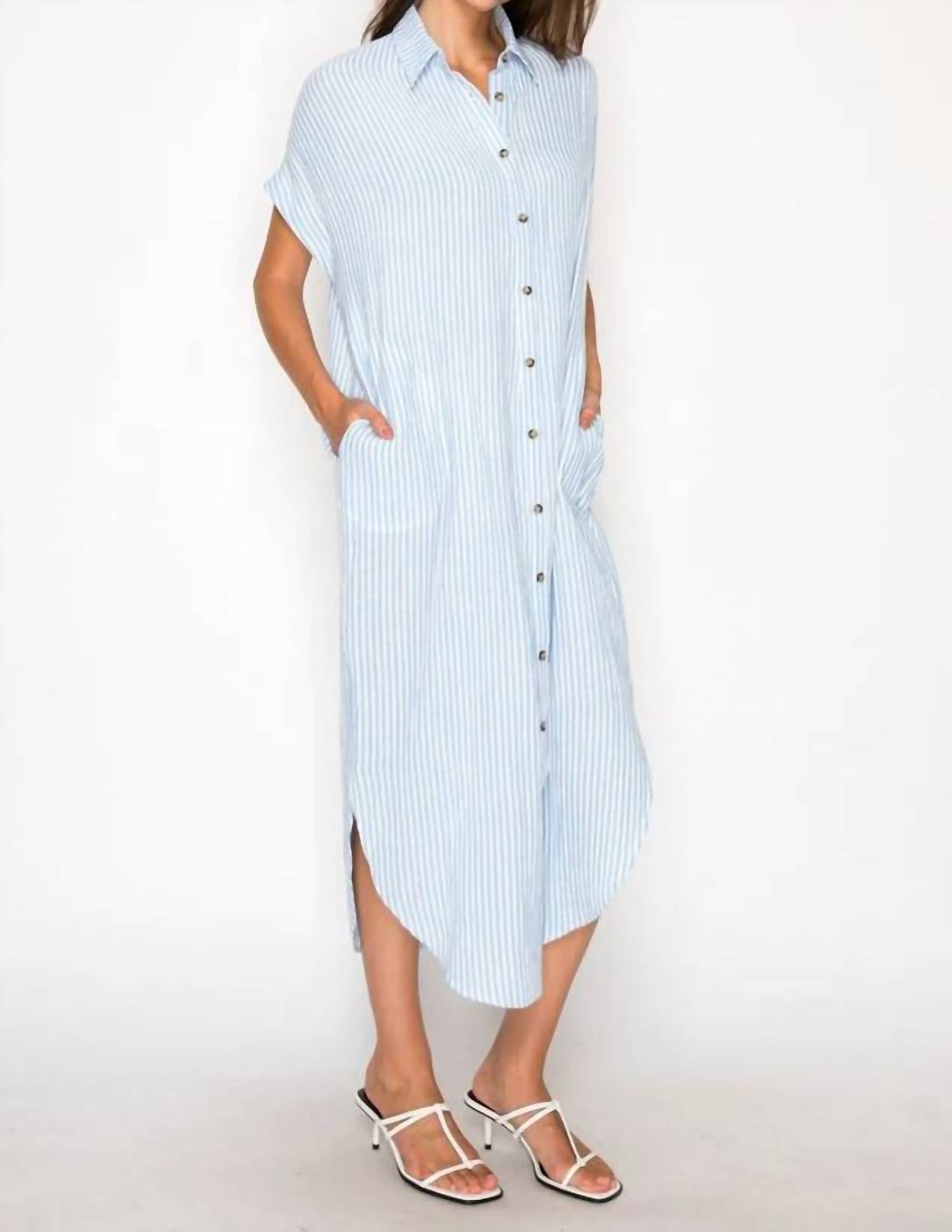 Meet Me In Santorini - Gauze Stripe Shirtdress