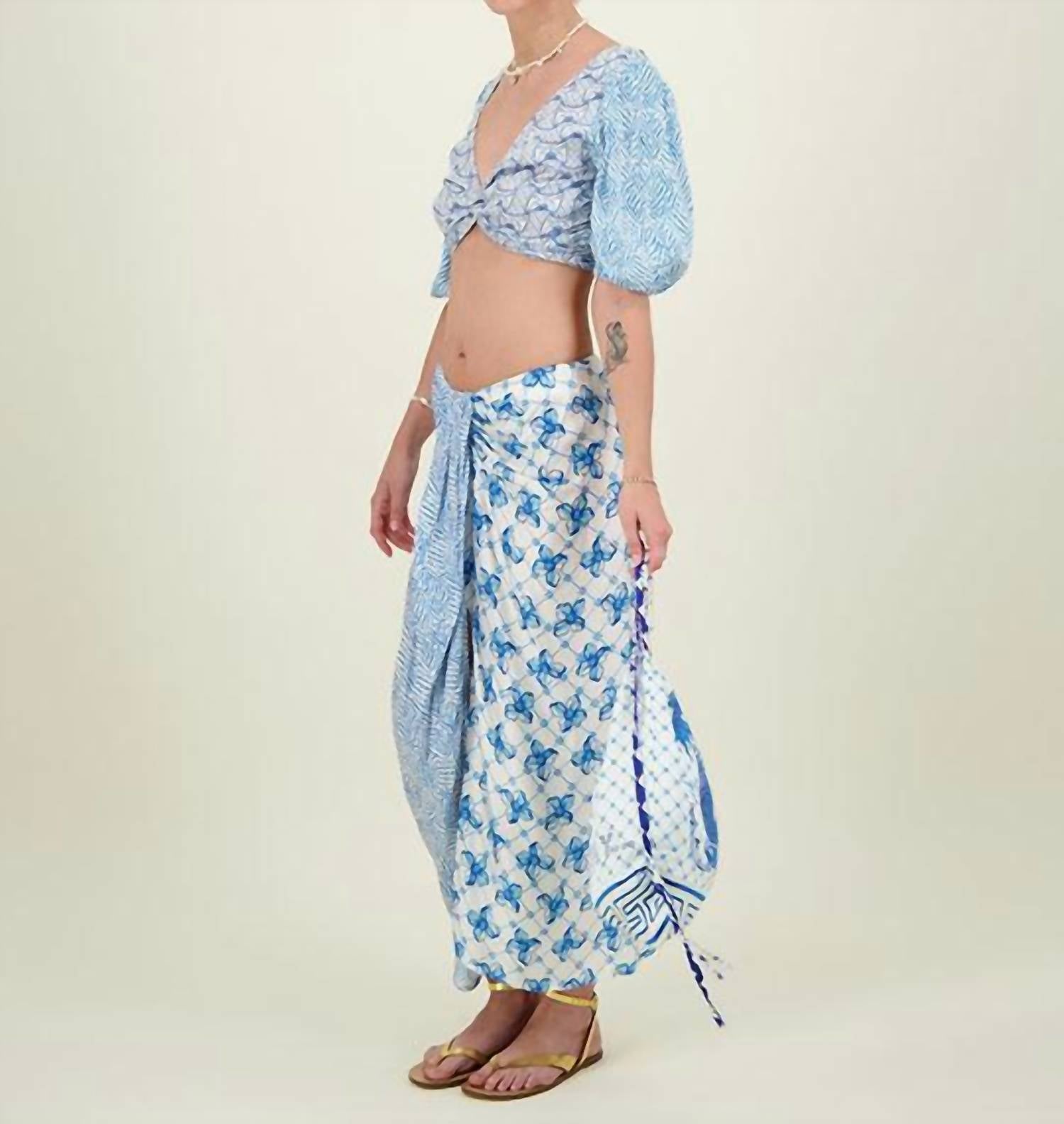 Me369 Sienna Puff Sleeve Top in blue - women's shirt - alternate view