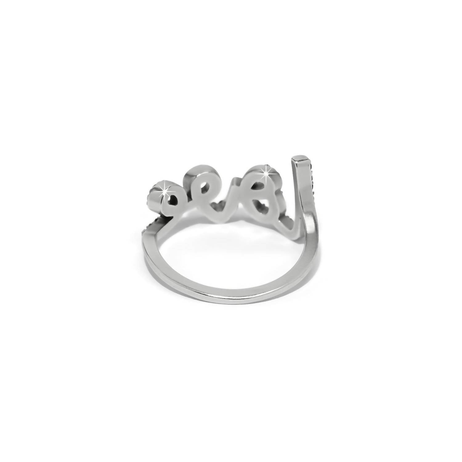 Brighton Women's Love Script Sparkle Ring in silver - women's jewelry - detail view