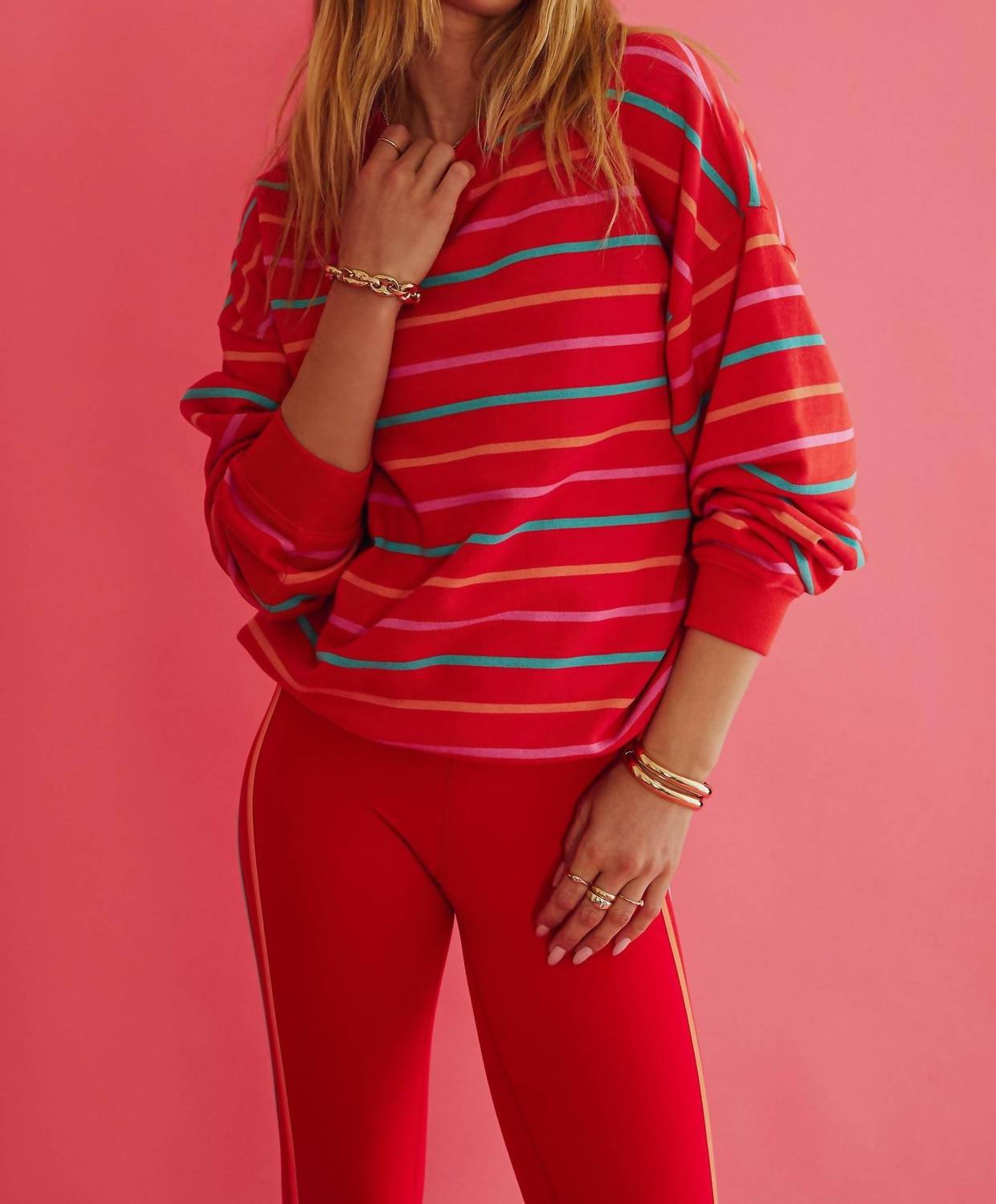 Beach Riot Devyn Oversized Sweatshirt in strawberry sunset stripe - women's top - view 5