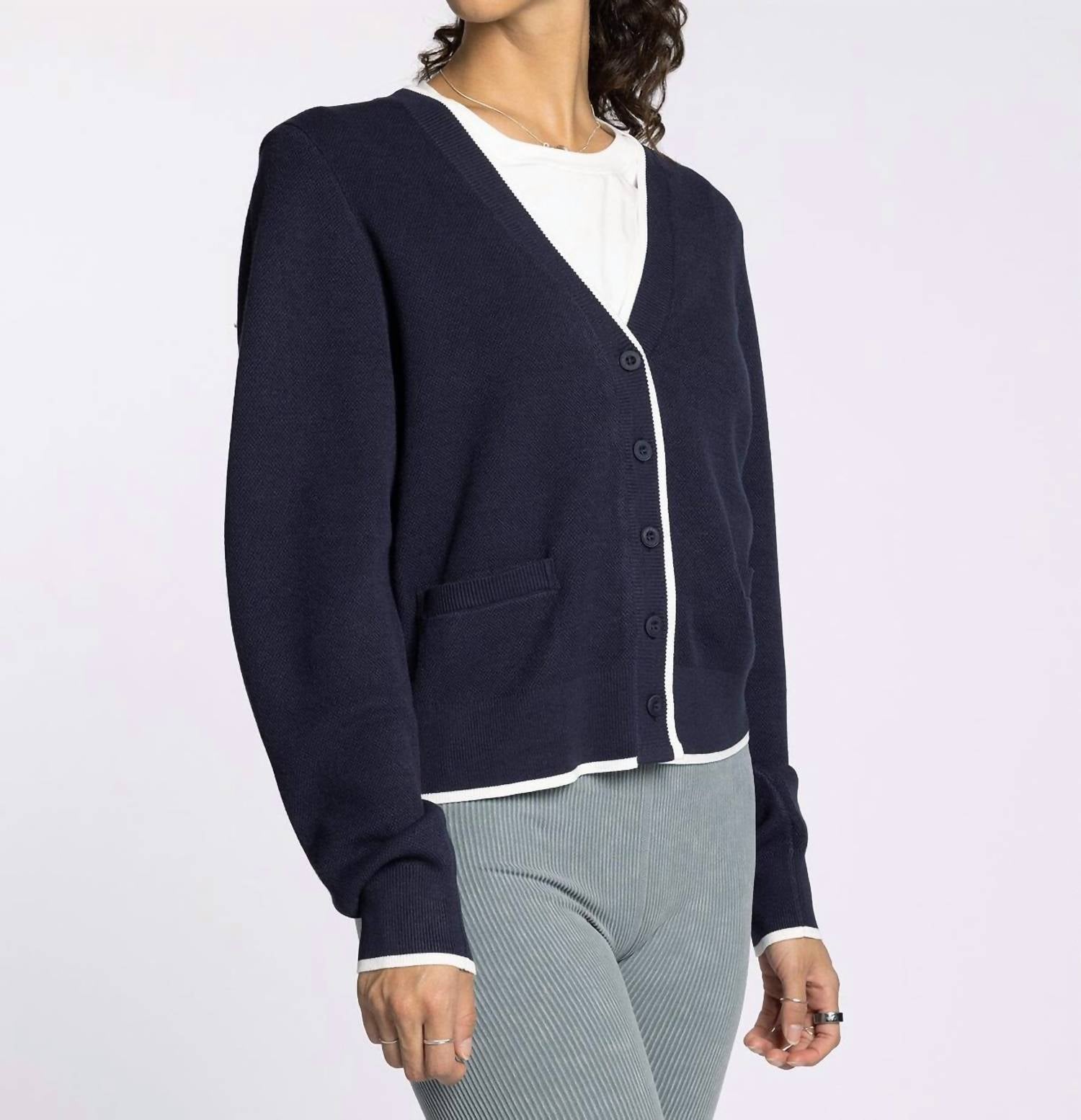 Thread & Supply Jessie Button Front Cardigan in charcoal blue hoc winter - women's cardigan - view 5