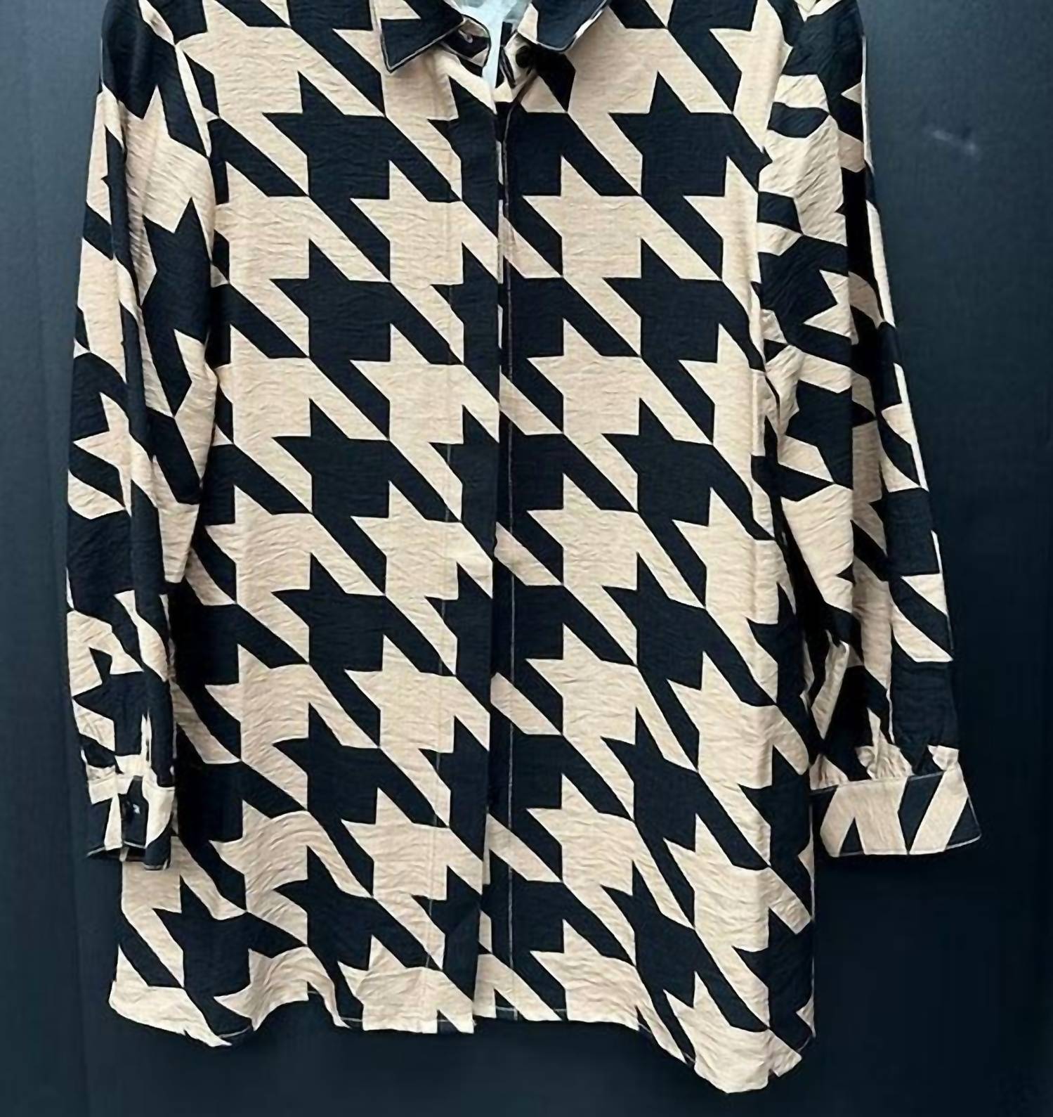 Boho Chic Women's Long Sleeve Top in tan black - women's blouse - detail view