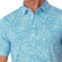 Criquet Performance Sport Range Polo in tropical palm blue - men's shirt - detail view
