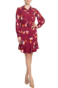 London Times - Collared Button Down Elastic Cuff Ity Dress