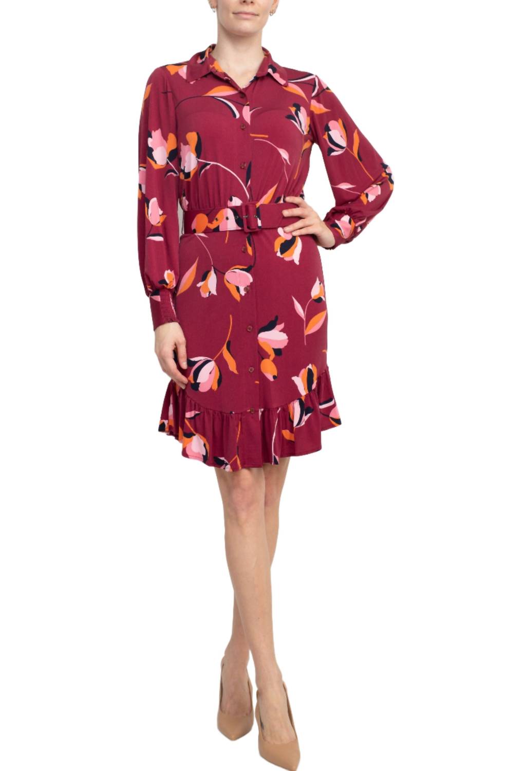 London Times - Collared Button Down Elastic Cuff Ity Dress
